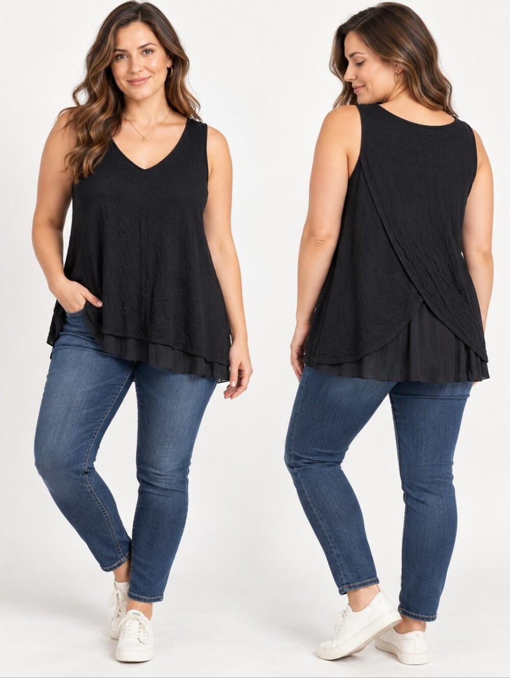 Laundry by Shelli Segal Black Layered Tank Top L Contemporary Casual Minimalist